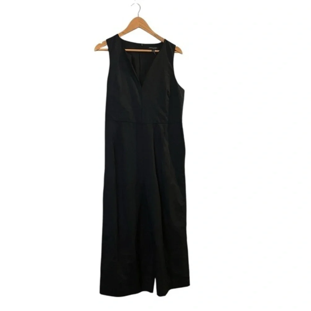 Banana Republic Black Sleeveless Cotton-Linen Cropped Wide-Leg Jumpsuit -Size 10